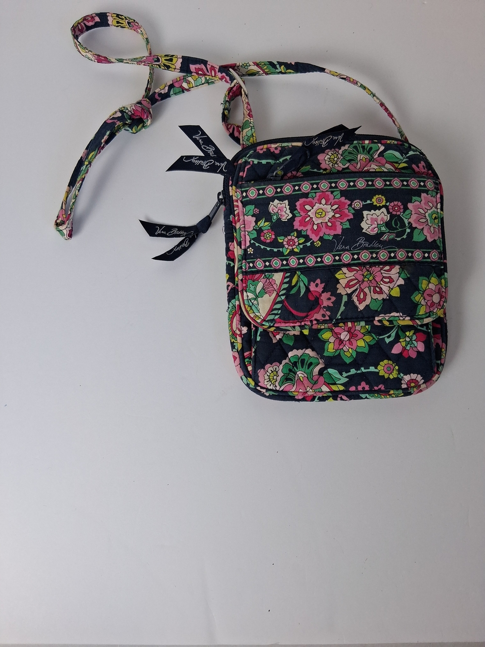 Vera Bradley Mini Hipster Crossbody Travel Bag Petal Paisley Navy Pink Floral